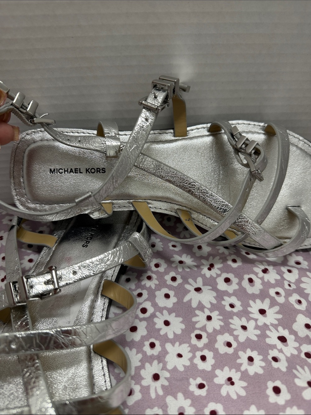 Michael Kors Silver Metallic Multi-Strap Sandals